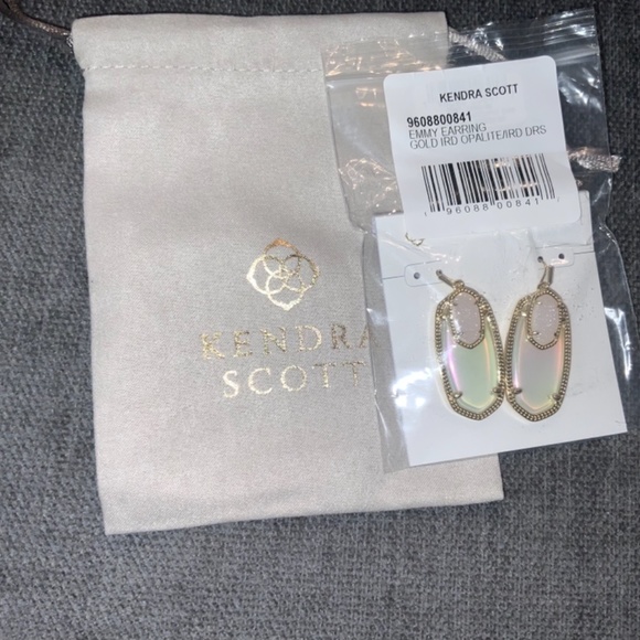 Kendra Scott Emmy Gold Drop Earrings In Iridescent Opalite - Picture 2 of 2